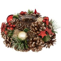 Kerzenhalter mit Zapfen und Christbaumkugeln, 19 cm von FÉÉRIC LIGHTS AND CHRISTMAS