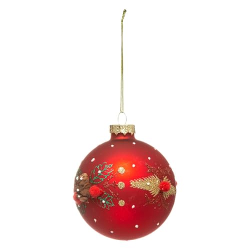 FEERIC LIGHTS & CHRISTMAS - Glas-weihnachtskugeln 80 mm Pompon 2er-sortiment - RED von FEERIC LIGHTS & CHRISTMAS