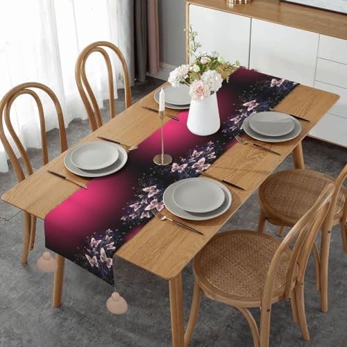 Schöner Tischläufer mit Schmetterlingen, Leinenimitat, 35,6 x 152,4 cm, Tischläufer mit Hand-Tassels für Party, Kommode, Dekor und Esszimmer von FEETOX