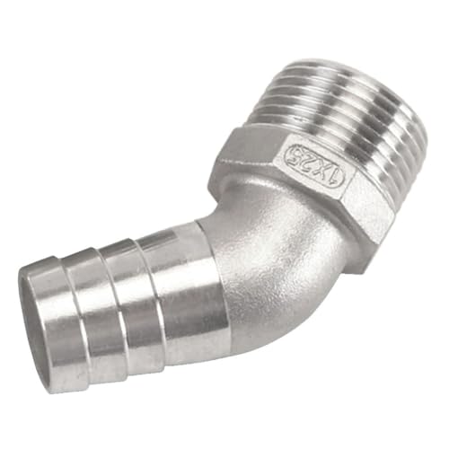 45-Grad-Edelstahl-Sechskant-Winkelstück – 1/4 Zoll bis 1-1/4 Zoll Außengewinde auf 6 mm bis 32 mm Schlauchanschluss, 304 SS, 1 Stück(DN15*12mm) von FEFEF