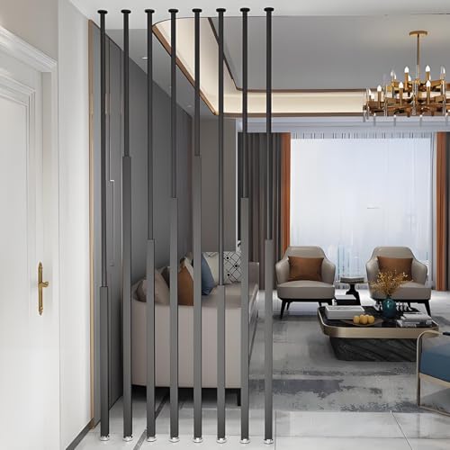8-teiliger Verstellbarer Raumteiler aus Metall – anpassbare Sichtschutzwände for die Trennung vom Boden bis zur Decke im Schlafzimmer, Wohnzimmer(Black,80cm) von FEFEF