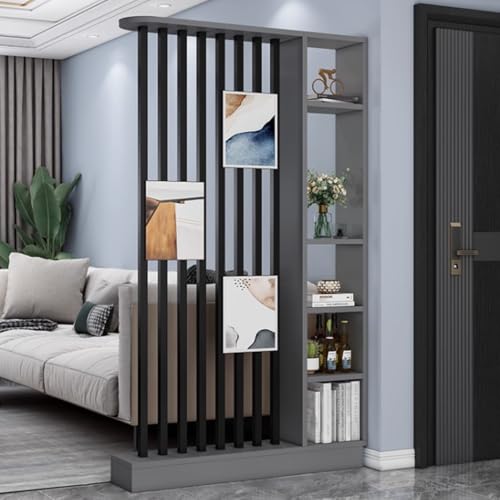 FEFEF 1 Satz Raumteiler aus Holz mit Regalen – freistehender Trennwandschirm und Bücherregal for Privatsphäre zu Hause und im Büro(Gray+Black 47.2x9.4x79.5in) von FEFEF