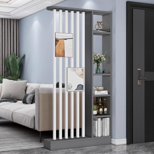 FEFEF 1 Satz Raumteiler aus Holz mit Regalen – freistehender Trennwandschirm und Bücherregal for Privatsphäre zu Hause und im Büro(Gray+White 39.3x9.4x79.5in) von FEFEF