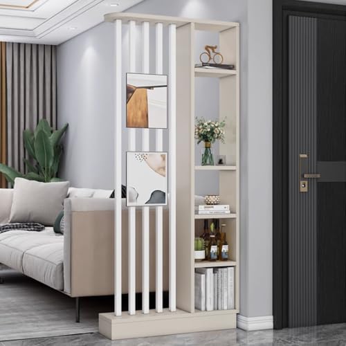 FEFEF 1 Satz Raumteiler aus Holz mit Regalen – freistehender Trennwandschirm und Bücherregal for Privatsphäre zu Hause und im Büro(Khaki+White 31.4x9.4x79.5in) von FEFEF