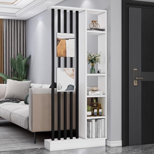 FEFEF 1 Satz Raumteiler aus Holz mit Regalen – freistehender Trennwandschirm und Bücherregal for Privatsphäre zu Hause und im Büro(White+Black 31.4x9.4x79.5in) von FEFEF