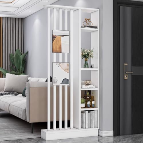 FEFEF 1 Satz Raumteiler aus Holz mit Regalen – freistehender Trennwandschirm und Bücherregal for Privatsphäre zu Hause und im Büro(White+White 31.4x9.4x79.5in) von FEFEF
