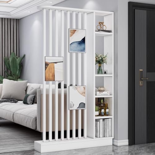 FEFEF 1 Satz Raumteiler aus Holz mit Regalen – freistehender Trennwandschirm und Bücherregal for Privatsphäre zu Hause und im Büro(White+White 47.2x9.4x79.5in) von FEFEF