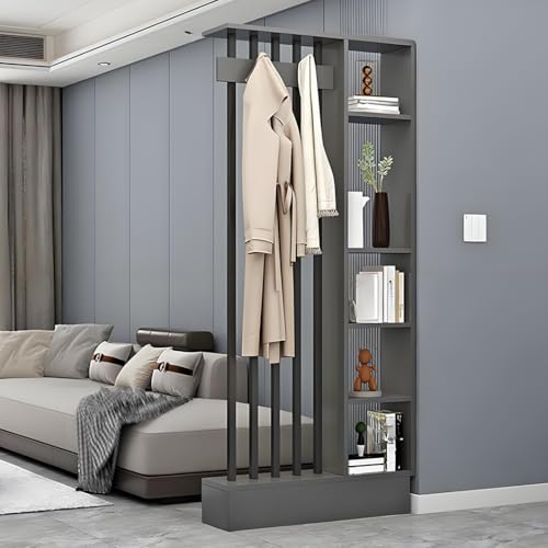 FEFEF 1 Set Holz-Raumteiler-Bücherregal mit Garderobe – Lagerschrank for Zuhause, Büro(Gray+Black 31.4x9.4x79.5in) von FEFEF