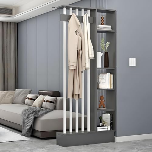 FEFEF 1 Set Holz-Raumteiler-Bücherregal mit Garderobe – Lagerschrank for Zuhause, Büro(Gray+White 31.4x9.4x79.5in) von FEFEF