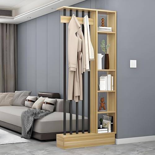 FEFEF 1 Set Holz-Raumteiler-Bücherregal mit Garderobe – Lagerschrank for Zuhause, Büro(Walnut+Black 31.4x9.4x79.5in) von FEFEF
