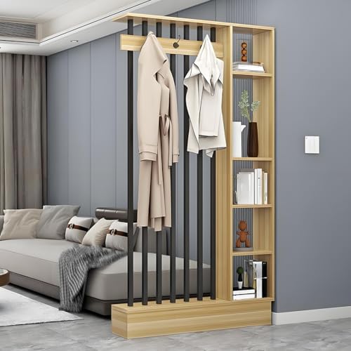 FEFEF 1 Set Holz-Raumteiler-Bücherregal mit Garderobe – Lagerschrank for Zuhause, Büro(Walnut+Black 39.3x9.4x79.5in) von FEFEF