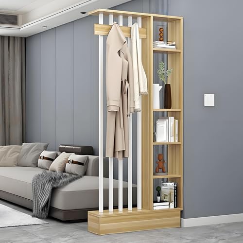 FEFEF 1 Set Holz-Raumteiler-Bücherregal mit Garderobe – Lagerschrank for Zuhause, Büro(Walnut+White 31.4x9.4x79.5in) von FEFEF