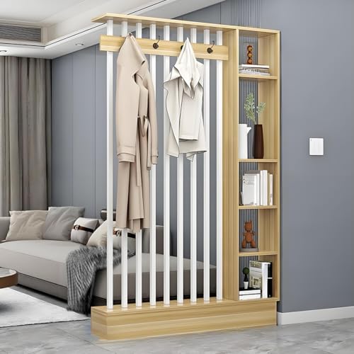 FEFEF 1 Set Holz-Raumteiler-Bücherregal mit Garderobe – Lagerschrank for Zuhause, Büro(Walnut+White 47.2x9.4x79.5in) von FEFEF