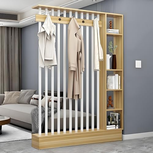 FEFEF 1 Set Holz-Raumteiler-Bücherregal mit Garderobe – Lagerschrank for Zuhause, Büro(Walnut+White 55.1x9.4x79.5in) von FEFEF