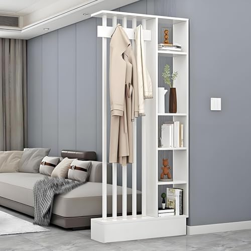 FEFEF 1 Set Holz-Raumteiler-Bücherregal mit Garderobe – Lagerschrank for Zuhause, Büro(White+White 31.4x9.4x79.5in) von FEFEF
