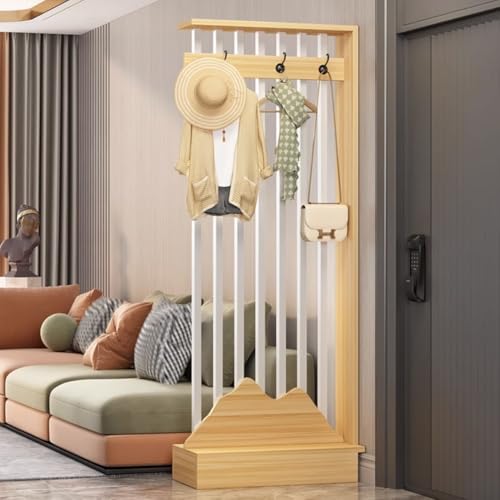 FEFEF 1 Set Raumteiler aus Holz mit Ablageregal und Kleiderhaken – for Home Office und dekorative Präsentation(Walnut+White,34.6x9.8x79.5in) von FEFEF