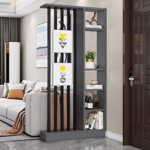 FEFEF 1 Set Raumteiler aus Holz mit Regal – Lagerregal for Home Office, Eingangsbereich, Wohnräume(Gray+Black 31.4x9.4x79.5in) von FEFEF
