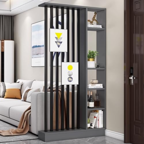 FEFEF 1 Set Raumteiler aus Holz mit Regal – Lagerregal for Home Office, Eingangsbereich, Wohnräume(Gray+Black 39.3x9.4x79.5in) von FEFEF