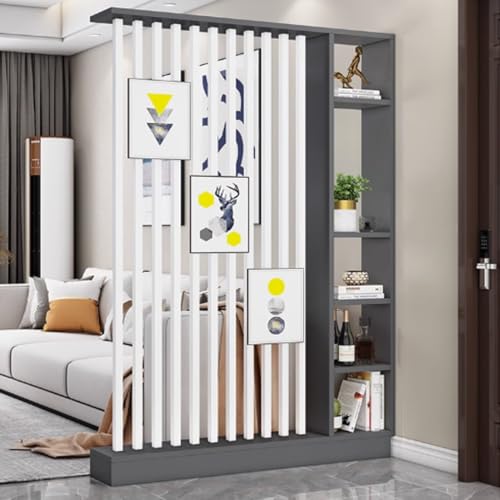 FEFEF 1 Set Raumteiler aus Holz mit Regal – Lagerregal for Home Office, Eingangsbereich, Wohnräume(Gray+White 55.1x9.4x79.5in) von FEFEF