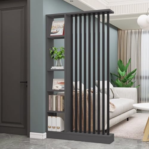 FEFEF 1 Set minimalistischer Raumteiler aus Holz mit Regalen – stilvoller freistehender Sichtschutz for Home Office und Eingangsbereich(Gray+Black 47.2x9.4x80.7in) von FEFEF