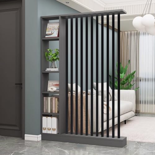 FEFEF 1 Set minimalistischer Raumteiler aus Holz mit Regalen – stilvoller freistehender Sichtschutz for Home Office und Eingangsbereich(Gray+Black 55.1x9.4x80.7in) von FEFEF
