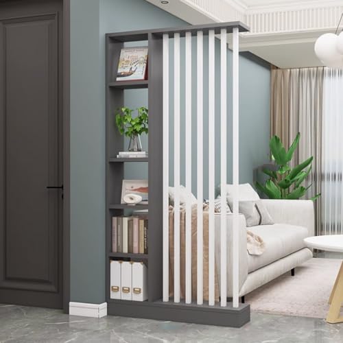 FEFEF 1 Set minimalistischer Raumteiler aus Holz mit Regalen – stilvoller freistehender Sichtschutz for Home Office und Eingangsbereich(Gray+White 39.3x9.4x80.7in) von FEFEF