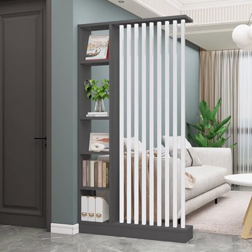 FEFEF 1 Set minimalistischer Raumteiler aus Holz mit Regalen – stilvoller freistehender Sichtschutz for Home Office und Eingangsbereich(Gray+White 47.2x9.4x80.7in) von FEFEF