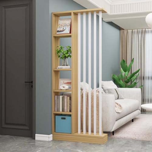 FEFEF 1 Set minimalistischer Raumteiler aus Holz mit Regalen – stilvoller freistehender Sichtschutz for Home Office und Eingangsbereich(L Walnut+White 31.4x9.4x80.7in) von FEFEF