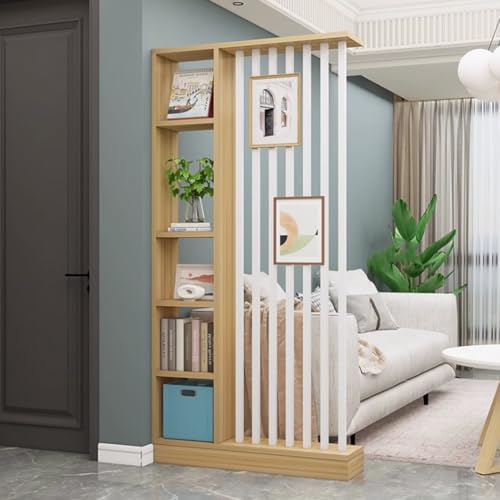 FEFEF 1 Set minimalistischer Raumteiler aus Holz mit Regalen – stilvoller freistehender Sichtschutz for Home Office und Eingangsbereich(L Walnut+White 39.3x9.4x80.7in) von FEFEF