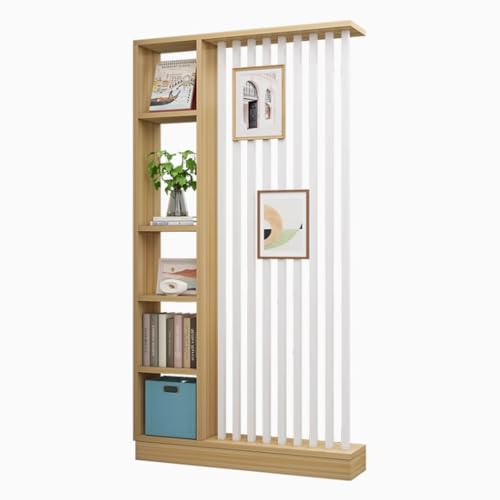 FEFEF 1 Set minimalistischer Raumteiler aus Holz mit Regalen – stilvoller freistehender Sichtschutz for Home Office und Eingangsbereich(L Walnut+White 47.2x9.4x80.7in) von FEFEF