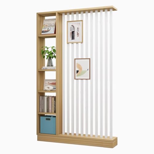 FEFEF 1 Set minimalistischer Raumteiler aus Holz mit Regalen – stilvoller freistehender Sichtschutz for Home Office und Eingangsbereich(L Walnut+White 55.1x9.4x80.7in) von FEFEF