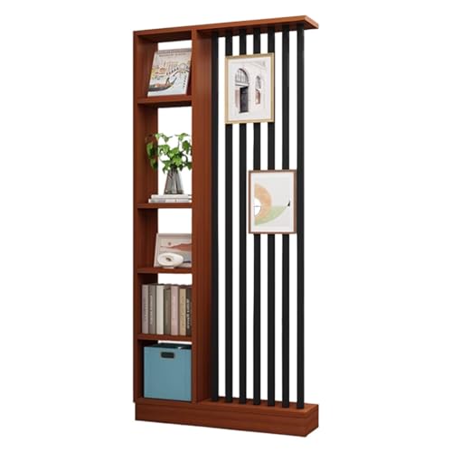 FEFEF 1 Set minimalistischer Raumteiler aus Holz mit Regalen – stilvoller freistehender Sichtschutz for Home Office und Eingangsbereich(Teak+Black 39.3x9.4x80.7in) von FEFEF