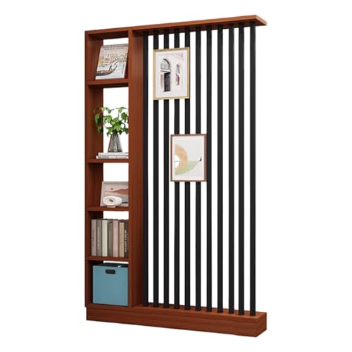 FEFEF 1 Set minimalistischer Raumteiler aus Holz mit Regalen – stilvoller freistehender Sichtschutz for Home Office und Eingangsbereich(Teak+Black 55.1x9.4x80.7in) von FEFEF