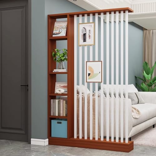 FEFEF 1 Set minimalistischer Raumteiler aus Holz mit Regalen – stilvoller freistehender Sichtschutz for Home Office und Eingangsbereich(Teak+White 55.1x9.4x80.7in) von FEFEF