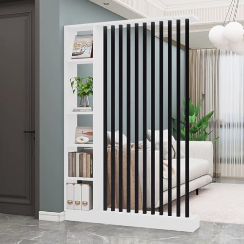 FEFEF 1 Set minimalistischer Raumteiler aus Holz mit Regalen – stilvoller freistehender Sichtschutz for Home Office und Eingangsbereich(White+Black 55.1x9.4x80.7in) von FEFEF