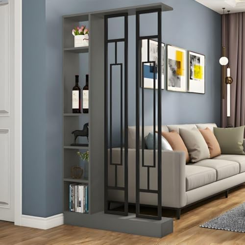 FEFEF 1 Set minimalistisches freistehendes Raumteiler-Bücherregal und Sichtschutz – for Home Office und Eingangsbereich(Gray+Black 31.4x9.4x78.7in) von FEFEF