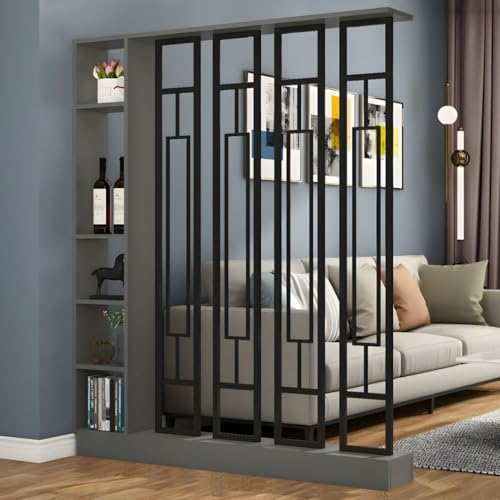 FEFEF 1 Set minimalistisches freistehendes Raumteiler-Bücherregal und Sichtschutz – for Home Office und Eingangsbereich(Gray+Black 55.1x9.4x78.7in) von FEFEF