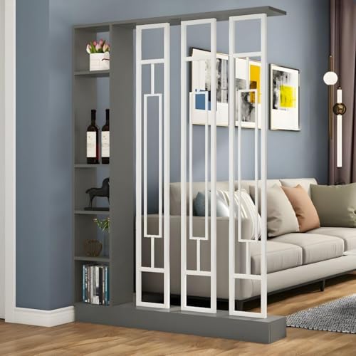 FEFEF 1 Set minimalistisches freistehendes Raumteiler-Bücherregal und Sichtschutz – for Home Office und Eingangsbereich(Gray+White 47.2x9.4x78.7in) von FEFEF