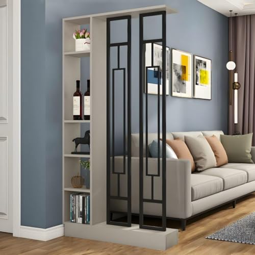 FEFEF 1 Set minimalistisches freistehendes Raumteiler-Bücherregal und Sichtschutz – for Home Office und Eingangsbereich(Khaki+Black 31.4x9.4x78.7in) von FEFEF