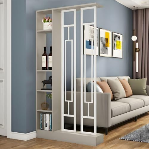 FEFEF 1 Set minimalistisches freistehendes Raumteiler-Bücherregal und Sichtschutz – for Home Office und Eingangsbereich(Khaki+White 31.4x9.4x78.7in) von FEFEF