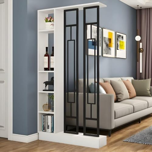 FEFEF 1 Set minimalistisches freistehendes Raumteiler-Bücherregal und Sichtschutz – for Home Office und Eingangsbereich(White+Black 31.4x9.4x78.7in) von FEFEF
