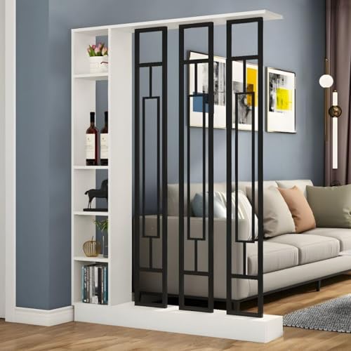 FEFEF 1 Set minimalistisches freistehendes Raumteiler-Bücherregal und Sichtschutz – for Home Office und Eingangsbereich(White+Black 39.3x9.4x78.7in) von FEFEF