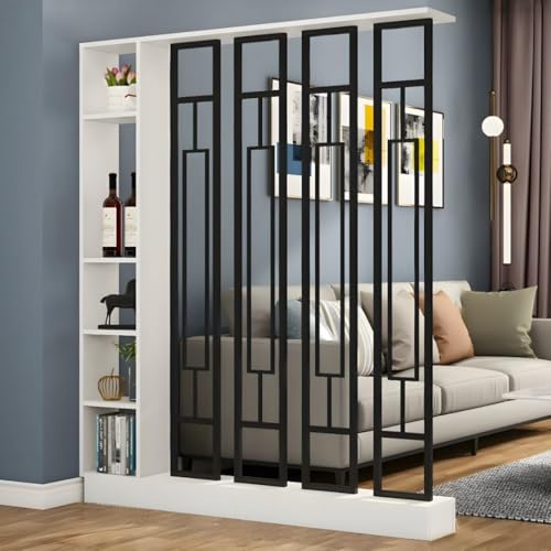 FEFEF 1 Set minimalistisches freistehendes Raumteiler-Bücherregal und Sichtschutz – for Home Office und Eingangsbereich(White+Black 55.1x9.4x78.7in) von FEFEF