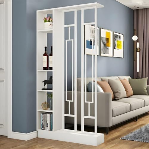FEFEF 1 Set minimalistisches freistehendes Raumteiler-Bücherregal und Sichtschutz – for Home Office und Eingangsbereich(White+White 31.4x9.4x78.7in) von FEFEF