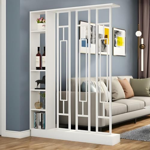 FEFEF 1 Set minimalistisches freistehendes Raumteiler-Bücherregal und Sichtschutz – for Home Office und Eingangsbereich(White+White 39.3x9.4x78.7in) von FEFEF