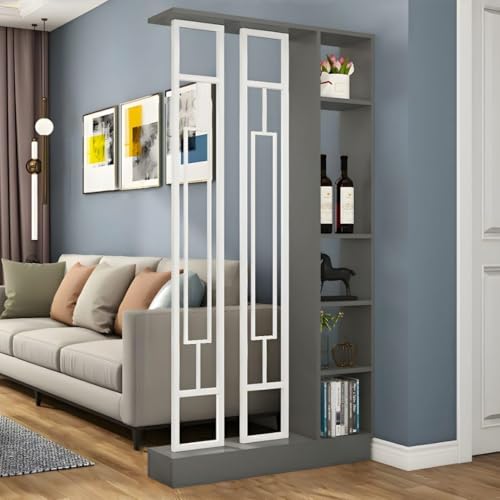 FEFEF 1 Set stilvoller Raumteiler aus Holz – for Home Office und Wohnzimmer – Sichtschutz mit Ablagefächern(Gray+White,31.4x9.4x78.7in) von FEFEF