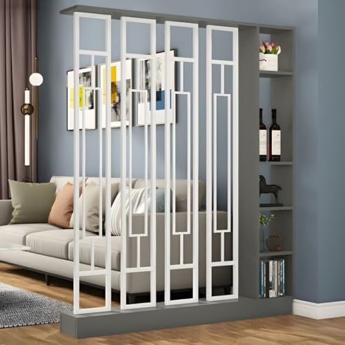 FEFEF 1 Set stilvoller Raumteiler aus Holz – for Home Office und Wohnzimmer – Sichtschutz mit Ablagefächern(Gray+White,55.1x9.4x78.7in) von FEFEF