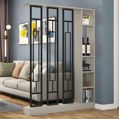 FEFEF 1 Set stilvoller Raumteiler aus Holz – for Home Office und Wohnzimmer – Sichtschutz mit Ablagefächern(Khaki+Black,47.2x9.4x78.7in) von FEFEF