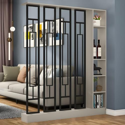 FEFEF 1 Set stilvoller Raumteiler aus Holz – for Home Office und Wohnzimmer – Sichtschutz mit Ablagefächern(Khaki+Black,55.1x9.4x78.7in) von FEFEF