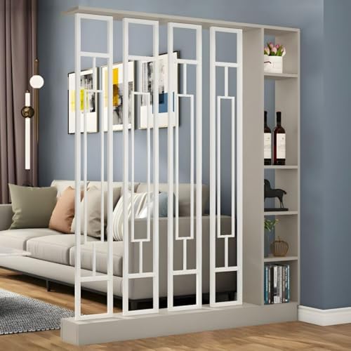 FEFEF 1 Set stilvoller Raumteiler aus Holz – for Home Office und Wohnzimmer – Sichtschutz mit Ablagefächern(Khaki+White,55.1x9.4x78.7in) von FEFEF